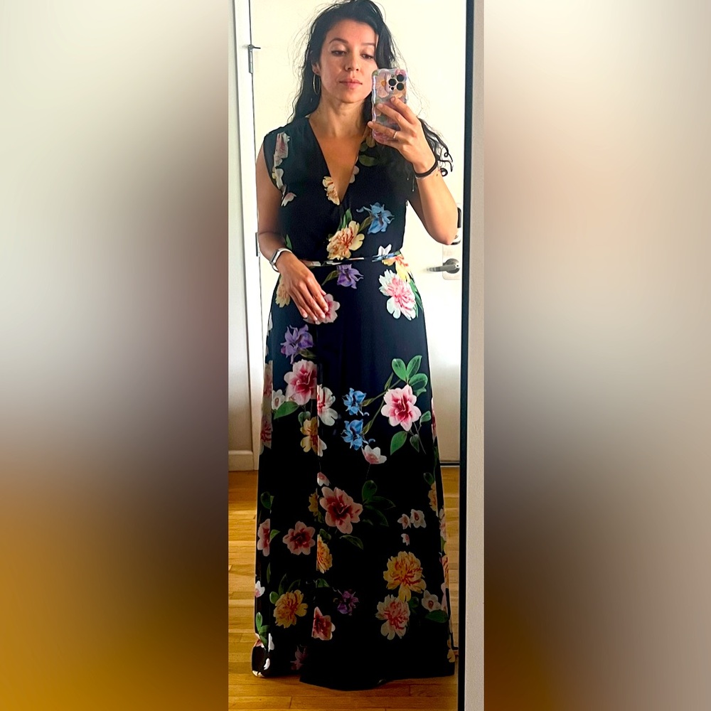 Yumi Kim Black Maxi Dress with Multicolor Floral Design